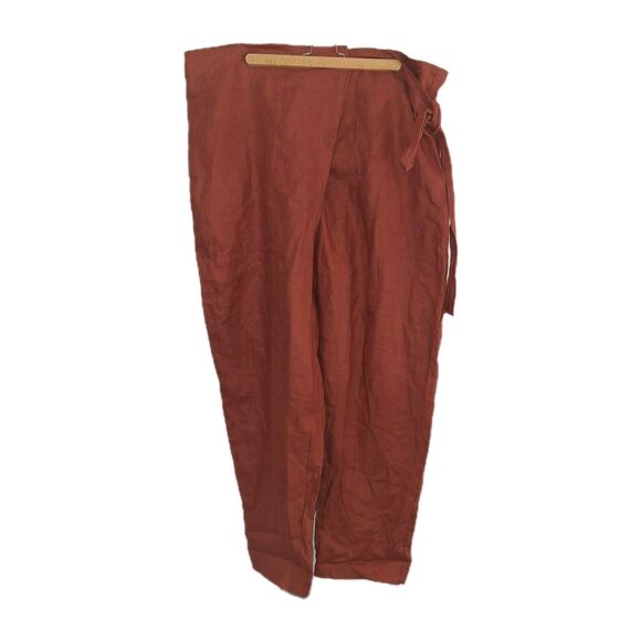 Free Label Sz 2XL 100% Linen Reese Wrap Pants Tie Waist Wide Leg Rust Orange - Picture 3 of 9